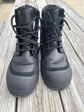 UGG Waterproof Shearling Winter Boots Black Leather Women’s Size 9